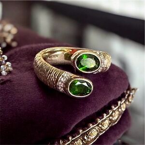 Michelle Albala 18K Over Silver Chrome Diopside White Topaz Bypass Ring Band 8